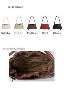 Detail der geflochtenen Handtasche mit gestreiftem Innenfutter und Reißverschlussfach