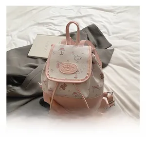 Detail of Korean floral mini backpack with drawstring and Sunny Day Seoul logo stamp
