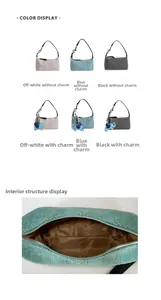 Detail showing high-capacity canvas bag colors with elephant charm and zip closure