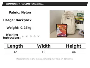 Detailed chart showing lightweight 0.28kg nylon backpack dimensions and material specs