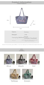 Spécifications de taille et options multicolores pour sacs cabas en toile rayée
