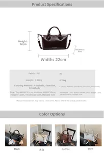 Detailed size specifications and material view of the PU leather commuter pillow bag
