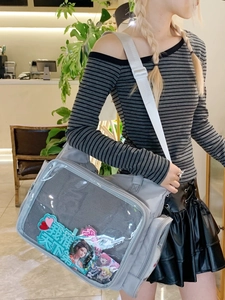 Gray multifunctional Ita Bag with transparent PVC window and adjustable wide strap
