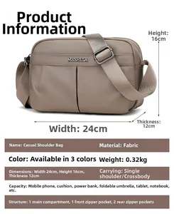 Detailed technical diagram showing dimensions 24x16x12cm for the khaki crossbody bag