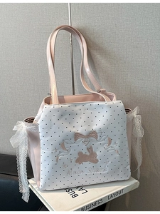 Japanischer Süßer Stil PU Leder Punktmuster Rucksack Tragetasche Mit Hasen Schleife Stickerei Und Spitze Für Damen Mode