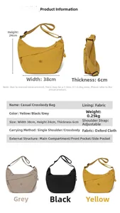 Detailed size chart and multi-color options for large capacity canvas crossbody bag