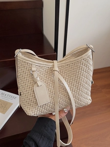 Moda Donna Borsa a Tracolla Intrecciata Pelle PU Trama Intrecciata Grande Capacità Borsa Sottobraccio Semplicità Pendolare Borsa a Tracolla Tinta Unita