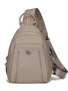 Waterproof taupe Oxford cloth backpack with multi-layer zippers and adjustable strap