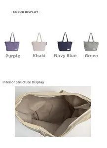 Detailed interior storage view and color options for large canvas tote bags with straps