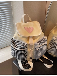 Korean Style Women Canvas Backpack Large Capacity Heart Patchwork School Bag For Students Fashion Multi Pocket Travel Bag