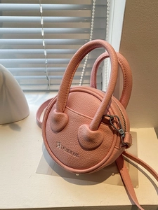 Women Mini Round Crossbody Bag Litchi Pattern PU Leather Handbag Heart Decor Versatile Fashion Simple Shoulder Purse