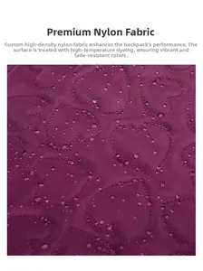 Close-up of water-resistant purple nylon fabric with heart-shaped quilted pattern