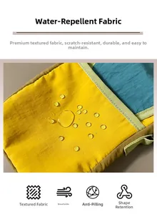 Close-up of waterproof and scratch-resistant fabric detail on a crossbody bag