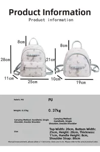 Tableau des tailles détaillé pour sac à dos floral blanc avec liseré bleu