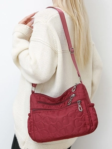 Women Nylon Crossbody Bag Heart Quilted Multi-Pocket Large Capacity Shoulder Bag Water Resistant Travel Casual Handbag