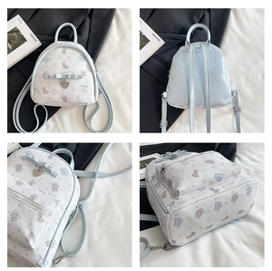 Mini sac à dos dessin animé pour femme avec nœud bleu et imprimé d'animaux mignons