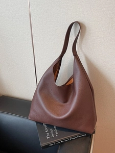 Borsa tote vintage in pelle marrone per donna con grande capacità e trama in pelle morbida