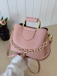 Trendy PU Leather Bucket Bag For Women With Metal Handle And Decorative Chain Versatile Crossbody Shoulder Bag Lifestyle