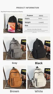 Detailed size specifications and color options for the lightweight nylon travel backpack