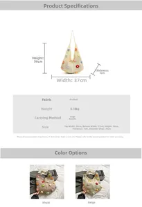 Spécifications détaillées de taille pour un sac fourre-tout en tricot à fleurs