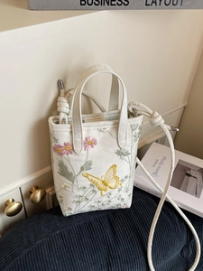 Petit Sac Fourre-tout pour Femme Style Chinois Broderie Fleurs et Papillon Élégant Sac à Bandoulière en Tissu Décontracté