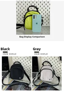 Comparaison de taille du sac bandoulière en nylon jaune néon, noir et gris avec anse