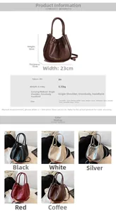 Size chart for pleated bucket bag showing dimensions 23x18x10cm in multiple colors