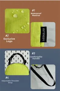 Détail d'un sac bandoulière en nylon imperméable avec gouttes d'eau et sangle réglable