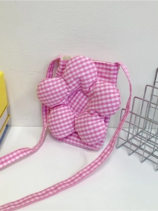Borsa a Tracolla a Forma di Fiore 3D Gingham Mini Custodia per Cellulare in Tela per Donna Ragazza Borsa a Spalla Casual