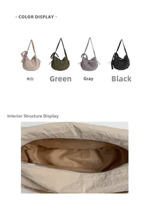 Detail view of canvas crossbody bag with bow shoulder strap and internal zipper closure