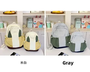Comparison of off-white and grey colorblock casual backpacks in two different sizes
