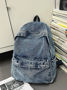 Retro Denim Backpack For Women Large Capacity Acid Wash School Bag Casual Travel Rucksack Streetwear Fashion Washed Denim Bag