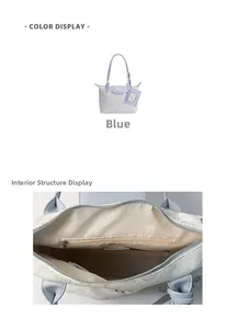 Detail view of large capacity tote bag with cartoon print and inner zipper pocket
