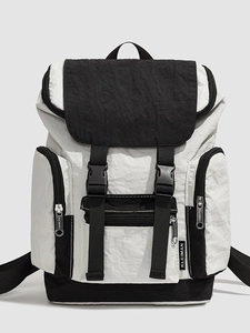 Classic black and white contrast waterproof nylon backpack with minimalist functional design