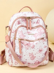 Sac à dos blanc avec imprimé papillon et constellation, bretelles roses et doré