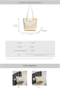 Detailed size specifications and dimensions for the floral print tote bag with red bows