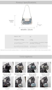 Detailed size chart for the PU leather crossbody bag with dimensions and weight info