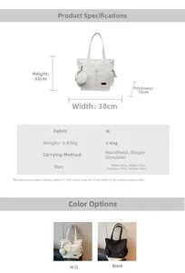Detailed size specifications for large canvas tote bag with side pockets and coin purse