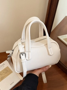 Sac Boston en Cuir PU pour Femmes Mode Texture Litchi Forme d'Oreiller Sac à Épaule Bandoulière Sac à Main Minimaliste Quotidien