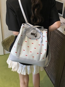 Fresh floral tote bag with red bow pattern and heart pendant for summer daily use