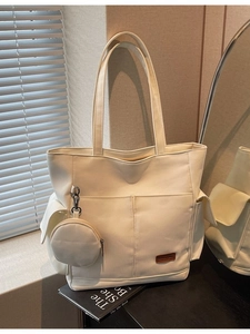 Women Canvas Tote Bag Large Capacity Shoulder Bag Multi Pockets Japanese Style Round Purse Casual Work Handbag