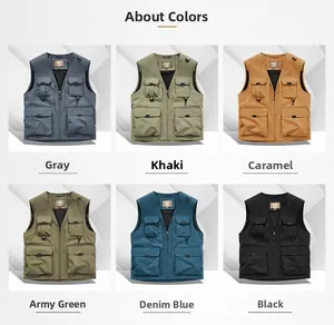 Gilet d'extérieur à poches multiples disponible en six coloris dont gris et kaki