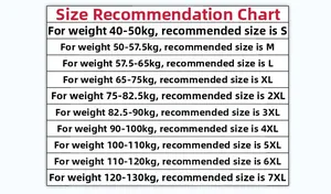 Size guide for leisure zipper vest from S up to 7XL based on weight recommendations