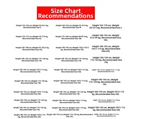 Detailed size chart for outdoor multi-pocket fishing vest from size S to 7XL with measurements