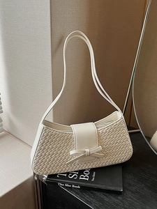 Women Woven Bow Underarm Bag Fashion PU Leather Small Shoulder Bag Niche Design Handbag For Lady Elegant Daily Commute Bag