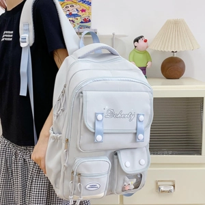 Sac à dos en nylon bleu clair avec plusieurs poches fonctionnelles et compartiments