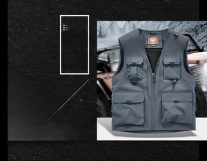 Détails du gilet de pêche à poches multiples avec zips et choix de six coloris différents