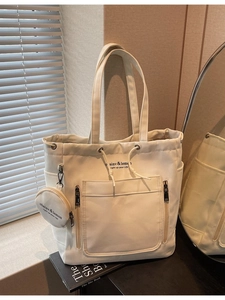 Women Large Capacity Canvas Tote Bag Casual Shoulder Bag With Round Coin Purse Charm Commuting School Shopping Handbag