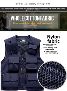 Detailed view of lightweight nylon vest with 14 pockets and breathable mesh lining