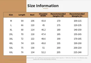 Tableau des tailles détaillé pour gilet de pêche extérieur multi-poches de M à 6XL